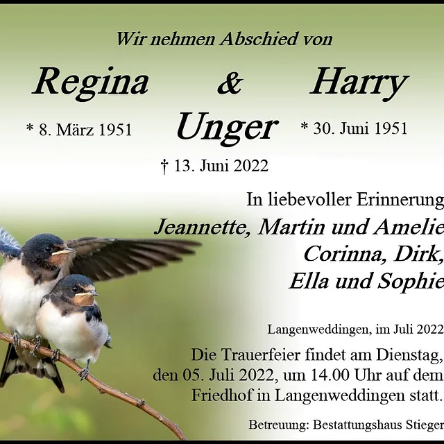 Traueranzeige, Bestattungshaus Stieger