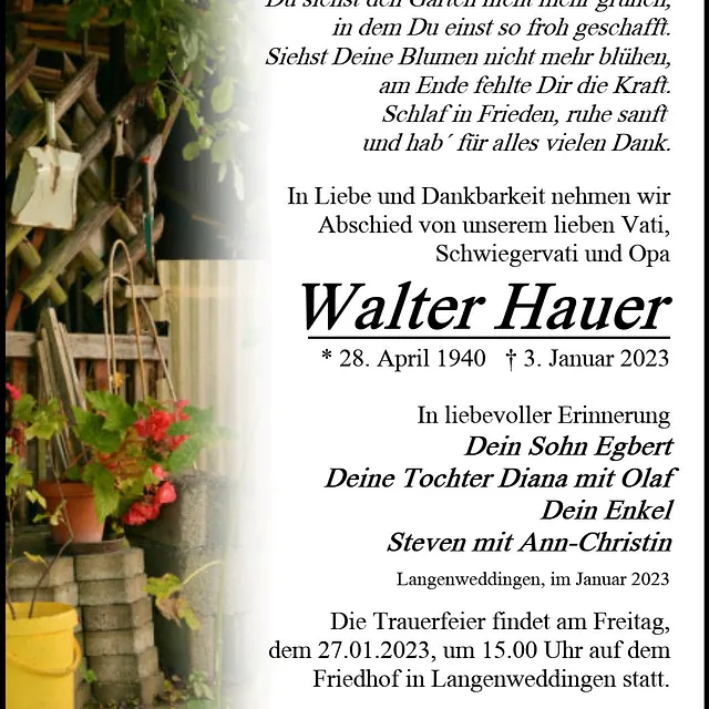 Traueranzeige, Bestattungshaus Stieger